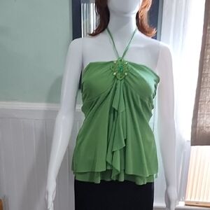 Trixxi Green Asymmetrical Embellished Sleeveless Blouse